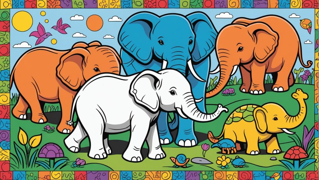 Free coloring page to print A vibrant art gallery showcasing cut-out animal crafts