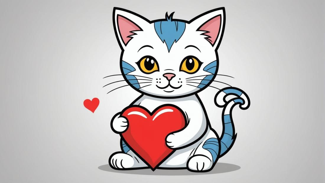 Free coloring page to print a cat holding a heart