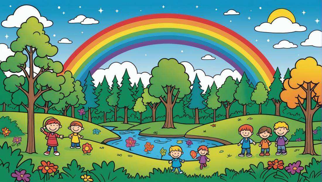 Free coloring page to print Rainbow forming above a