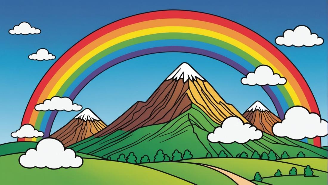 Free coloring page to print Rainbow and clouds above