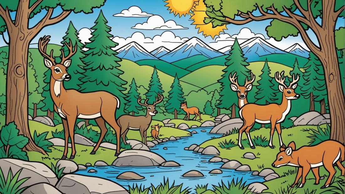 Free coloring page to print A detailed scene of animal habitat dioramas