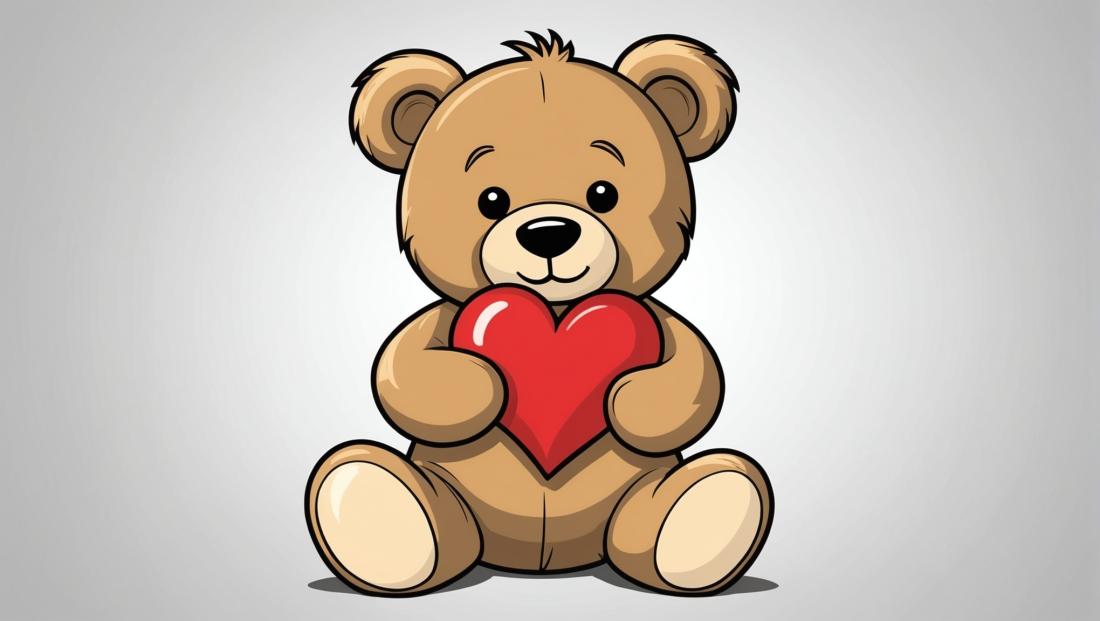 Free coloring page to print Teddy bear hugging a heart.