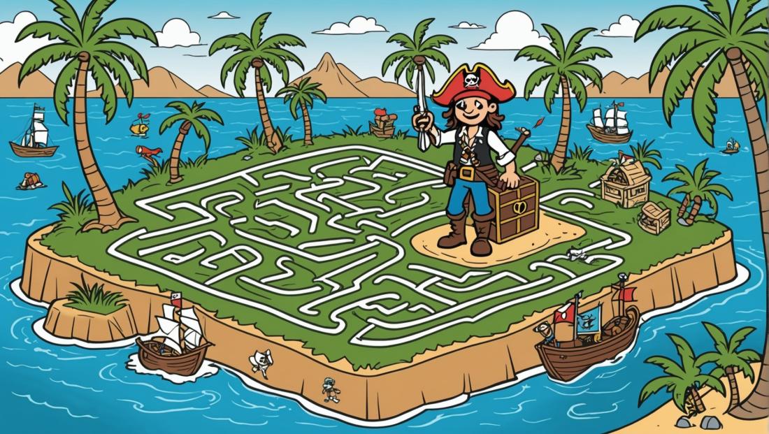 Free coloring page to print An adventurous pirate maze