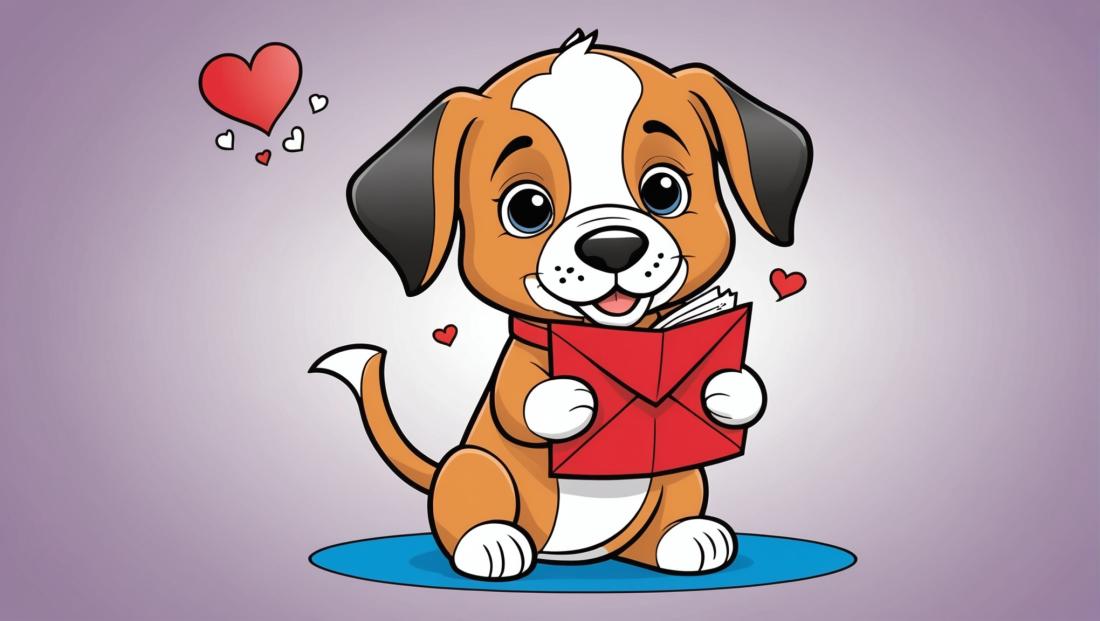 Free coloring page to print Puppy holding a love letter.