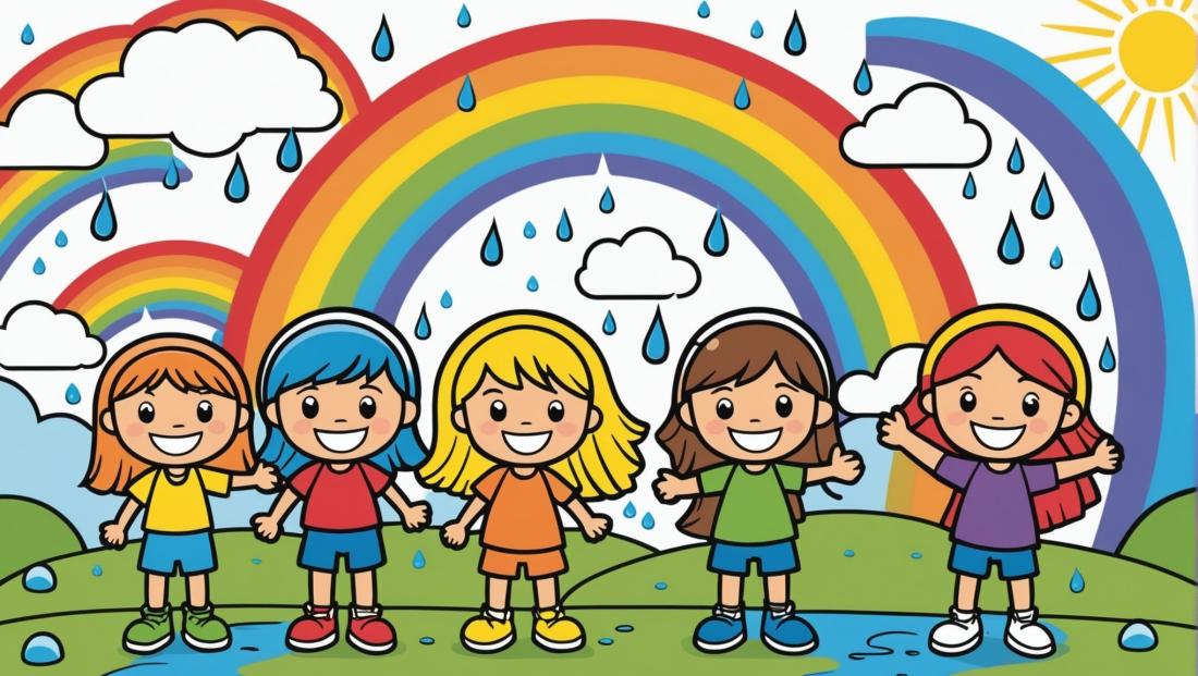 Free coloring page to print Rainbow with raindrops and