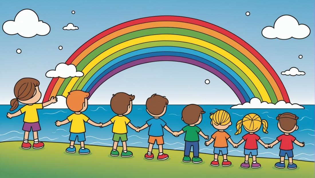 Free coloring page to print Rainbow stretching over a