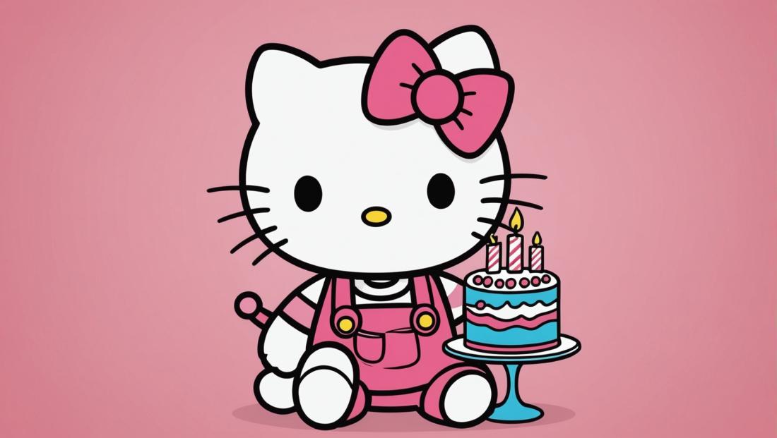 Free coloring page to print Hello Kitty celebrating a