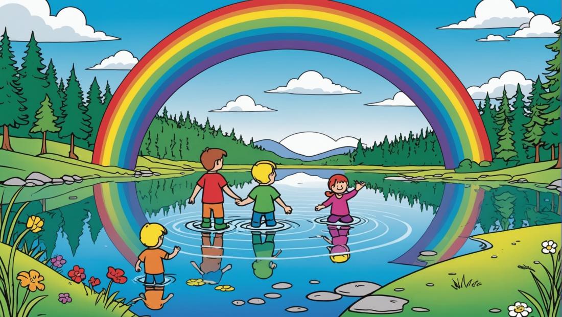 Free coloring page to print Rainbow reflecting in a