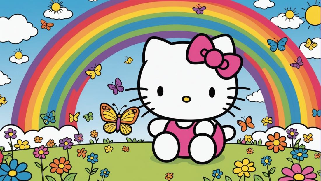 Free coloring page to print Hello Kitty under a