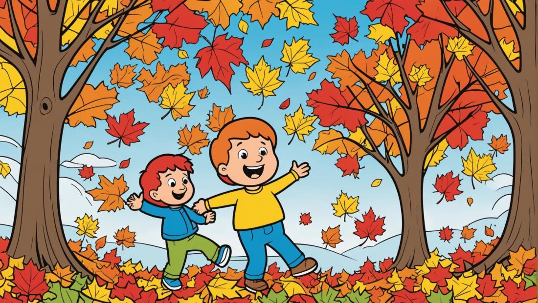 Free coloring page to print Autumn leaves falling from trees.