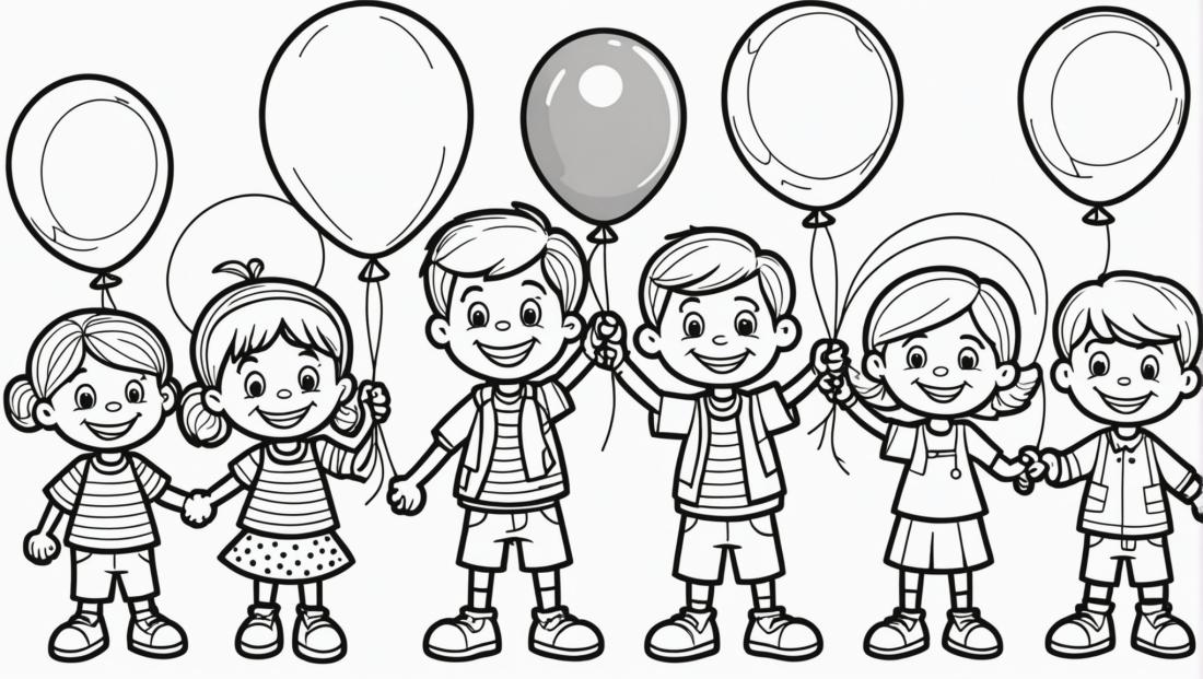 Free coloring page to print Children with balloons