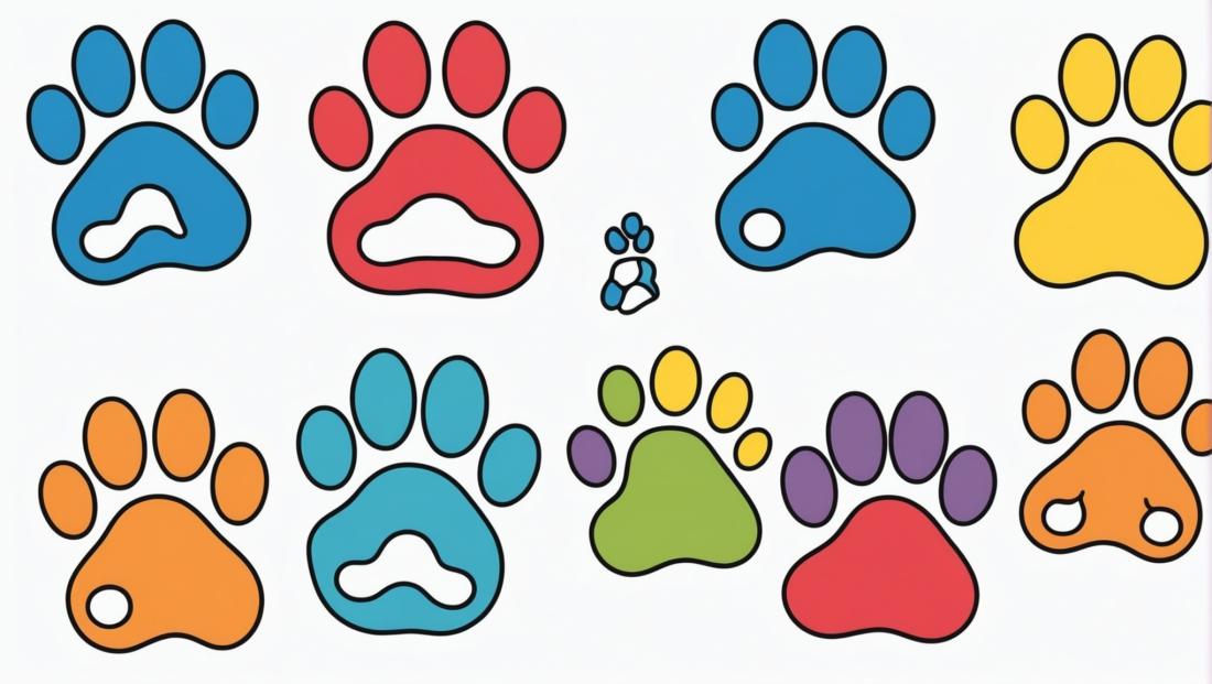 Free coloring page to print An illustration of colorful animal footprints 