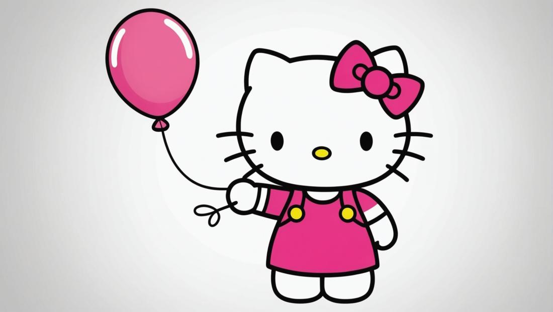 Free coloring page to print Hello Kitty holding a