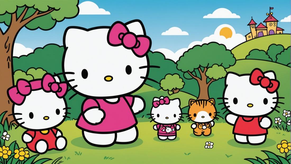 Free coloring page to print Hello Kitty playing with