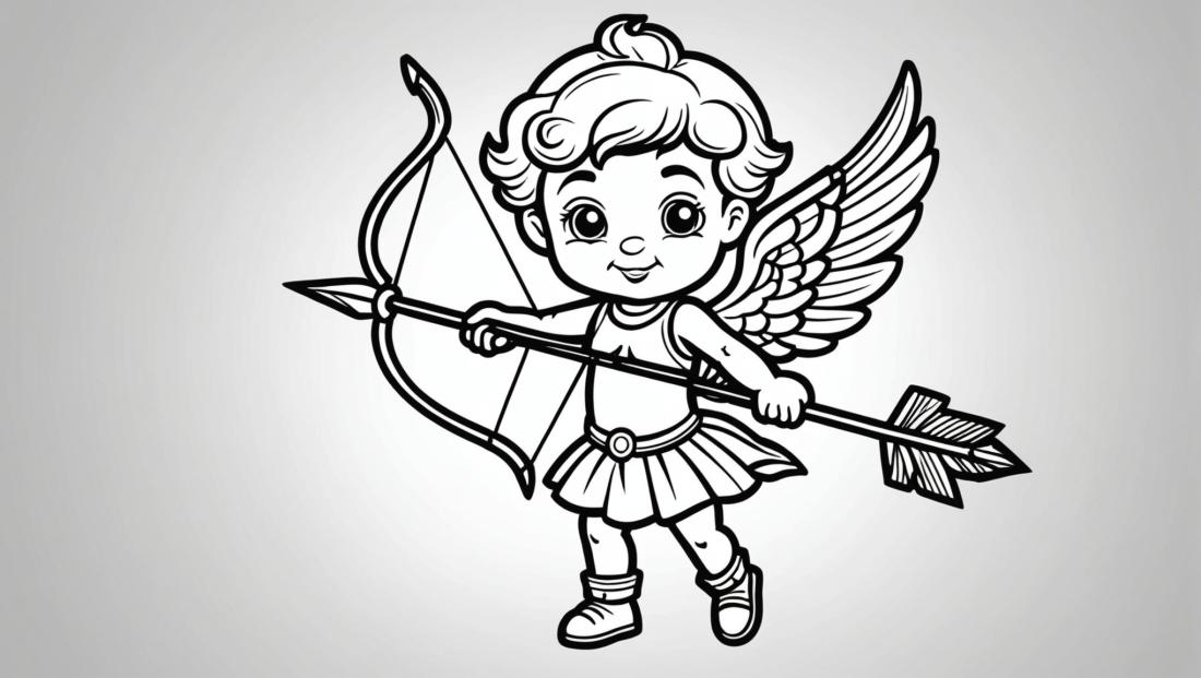 Free coloring page to print Cupid with bow and arrows.