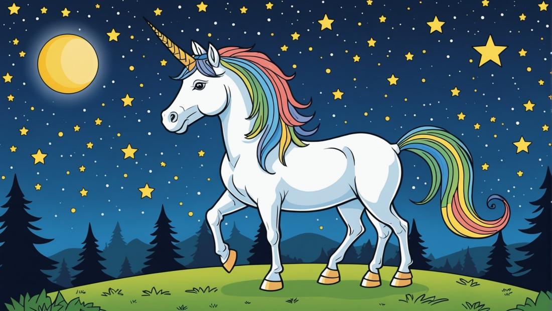 Free coloring page to print Unicorn standing under a