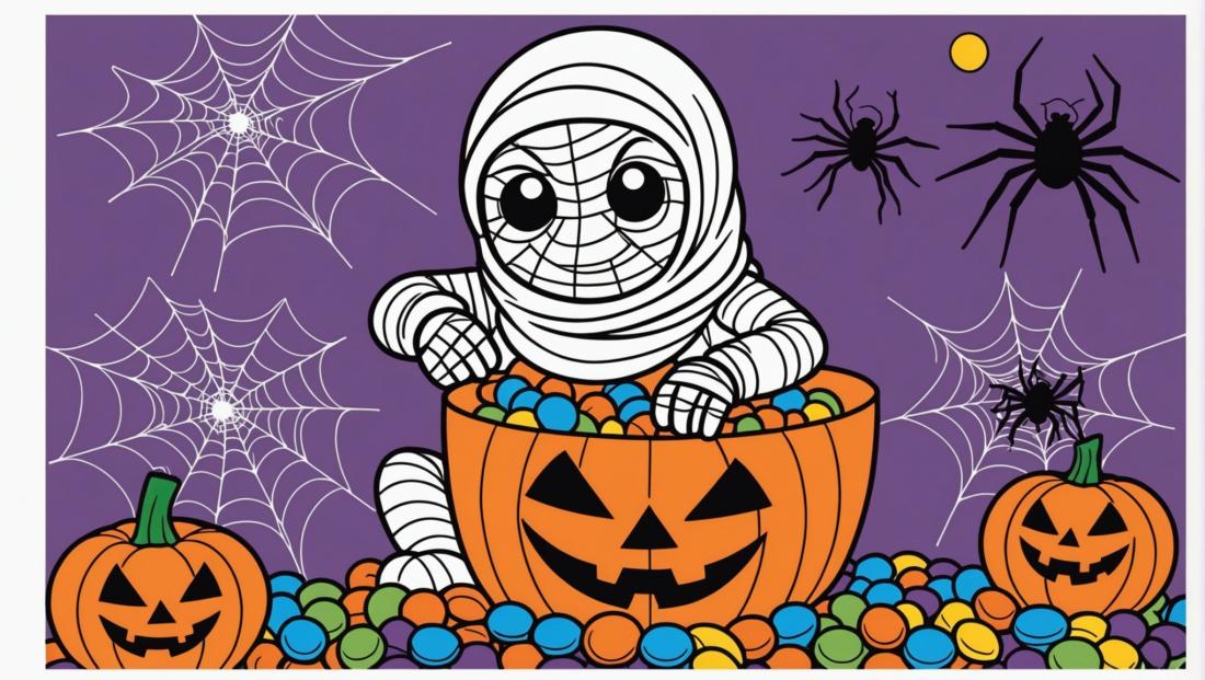 Free coloring page to print A halloween cheerful mummy