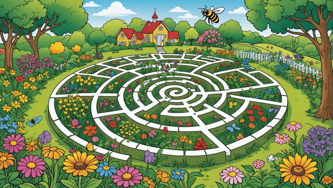 Free coloring page to print A cheerful garden maze 