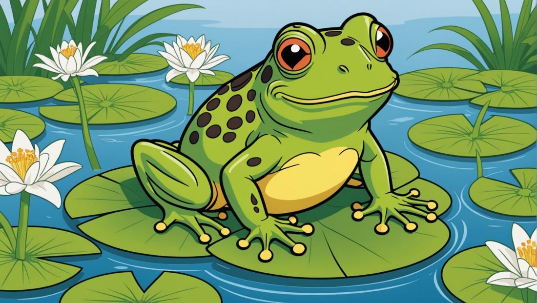 Free coloring page to print Frog sitting on a heart lily pad