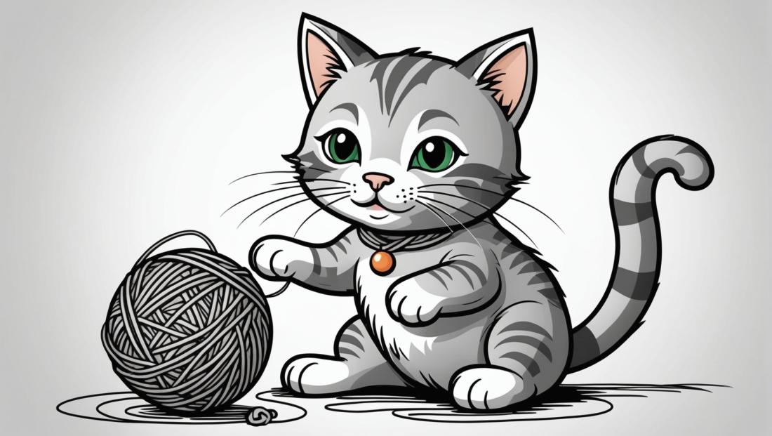 Free coloring page to print Cat playing with a ball of yarn.