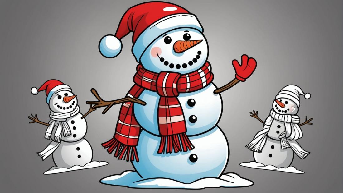 Free coloring page to print Snowman wearing a scarf and hat.